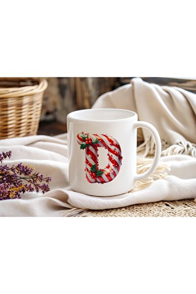 Beramussa Initial D Christmas Themed Mug – New Year Candy Cane Design Christm...