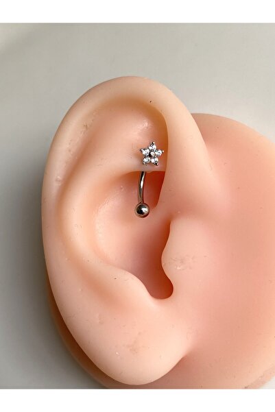 kurukafagift Çelik Çiçek Banana Rook Kıkırdak Piercing Zirkon Taşlı 8 mm