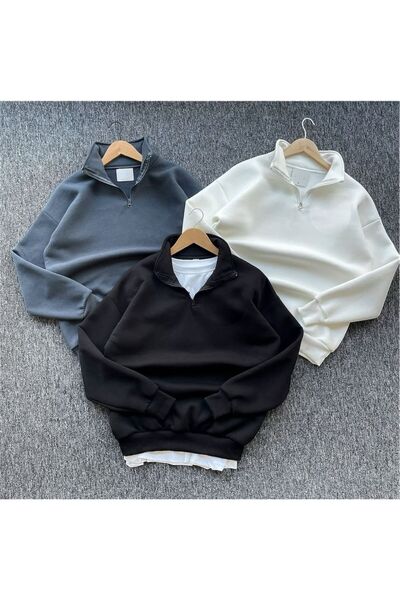 HerTarzınTrendi Set de 3 piese unisex, oversize, cu jumătate de fermoar, gule...