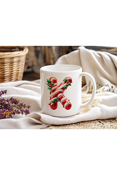 Beramussa K Initial Letter Christmas Themed Mug – New Year Candy Cane Design ...