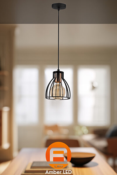 AmberLED Şık Metal Gövdeli Tekli Sarkıt Avize, Salon ve Mutfak İçin E27 Uyumlu