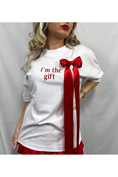 Giulliette Concept Oversized Embroidered T-shirt – Cotton + Removable Satin Bow