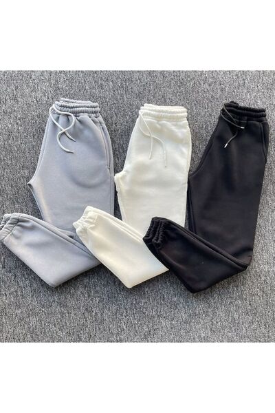 HerTarzınTrendi Unisex 3-κλωνο χειμερινό παντελόνι φόρμας με ελαστικό τελείωμ...