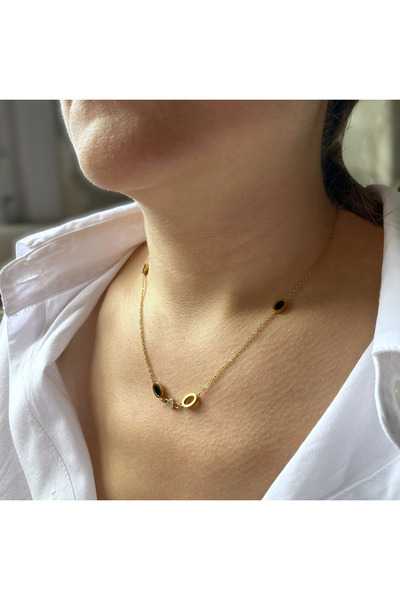 GOX قلادة من الحجر الأسود البيضاوي الفولاذي