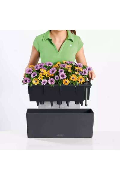 Lechuza BALCONERA Stone 50 Self-Watering Planter, 8 L, Black Stone Effect