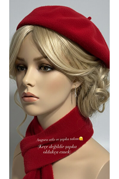 Store Kırmızı atkı şapka takımı Angora