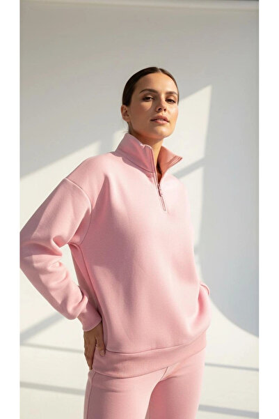 Ethab Ticaret 3 Thread Fleece-Lined Half-Zip Sweatshirt Salmon