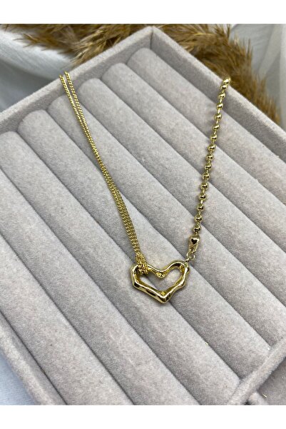 Kaan Accessoire 💛   قلادة على شكل قلب بسلسلة غير متماثلة - أناقة عصرية