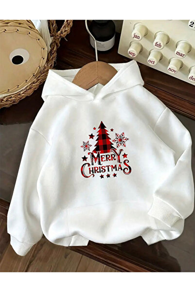 BG BASKI ATÖLYESİ Yeni Yıl Temalı Merry Christmas Yazılı Ağaç Baskılı Regular Basic Sweatshirt/Hoodie