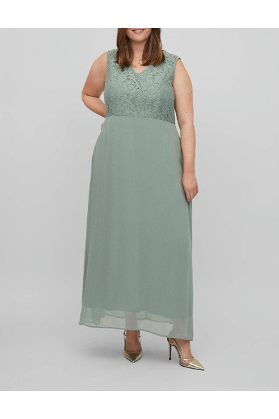 Evoked Vila Rochie lunga Plus Size, Verde