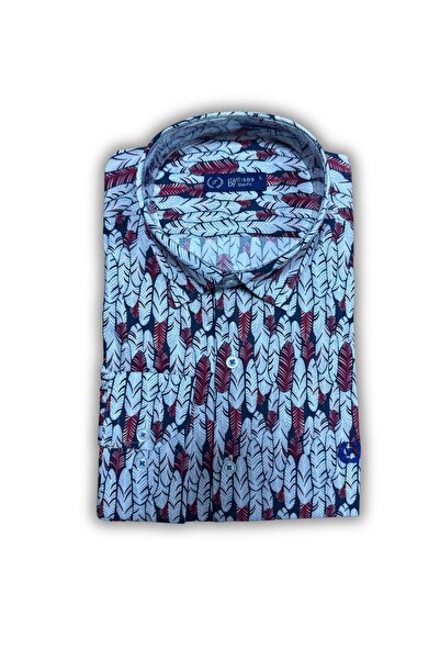 MDZ COLLECTION Kırmızı Beyaz Tüy Desenli Uzun Kollu Normal Kesim Erkek Gömlek