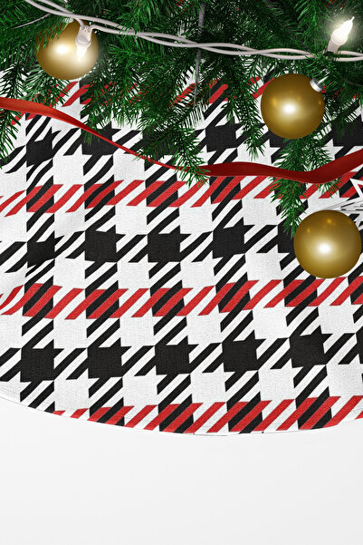 EsnafAli Husă pentru copac de pin cu model picior de gâscă alb negru roșu