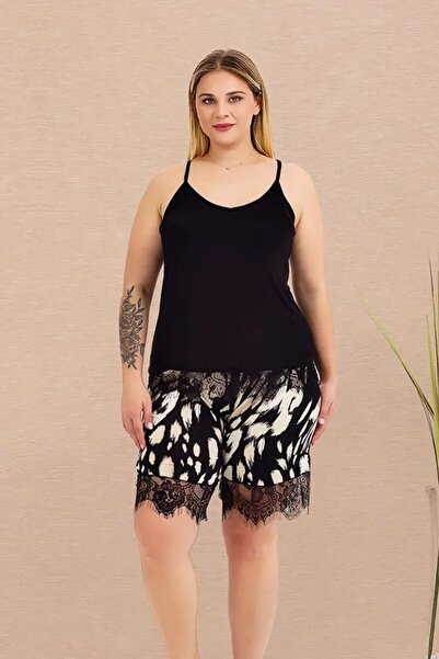 lidofya طقم بيجامة قصيرة بحمالات رفيعة ودانتيل بمقاس كبير