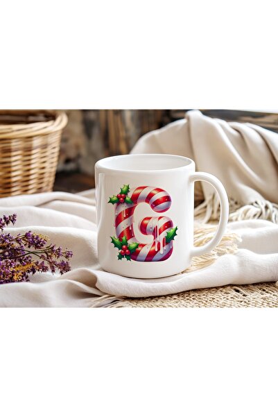 Beramussa G Baş Harf Yılbaşı Temalı Kupa Bardak – Yeni Yıl Şeker Kamışı Tasarım Noel Hediye Kahve Kupası