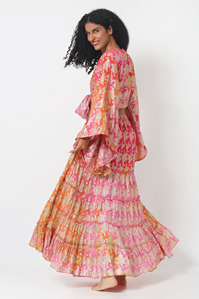 LEVLA PARIS Varaklı Spanish Long-Sleeved Skirt Suit