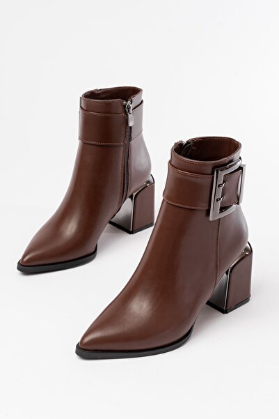 Zerenyus Zri̇n-400 Premium Brown Heeled Zippered Women's Boots with Buckle Accessories