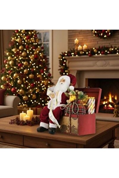Craciun Realistic Santa Claus Figurine with Gift Chest Sound & LED 41x35x60cm