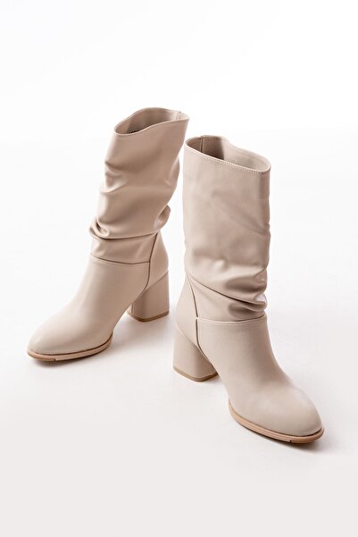 Zerenyus Zri̇n-2430 Premium Beige Heeled Bellows Casual Women's Boots