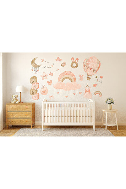 ReklamX Yeni Doğan Bebek Odası Duvar Stickerları – Pastel Renkli Bulut ve Gök...
