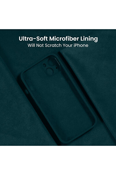 Apple Velvety silicone case for iPhone 14 with microfiber interior and camera protection - Dark green