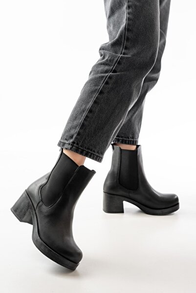 Zerenyus Zri̇n-3056 Premium Black Elastic Thick Heeled Casual Women's Boots