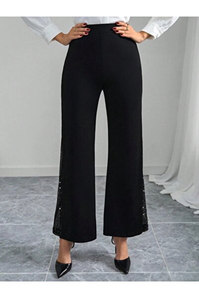 Kokosh moda Women's High Waist Imported Crepe Trousers with Tulle Detail on the Sides