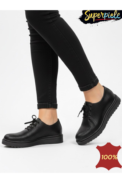 ANGEL BLUE Women's casual leather shoes with laces and perforations