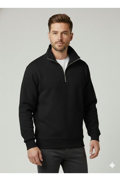 KVİNS سويت شيرت رجالي فضفاض بقصة فضفاضة من New Season مزود بـ ياقة مرتفعة متو...