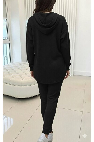 ALPACO Set din două piese pentru femei, cu mânecă lungă, cu glugă, bluză și pantaloni Meloni