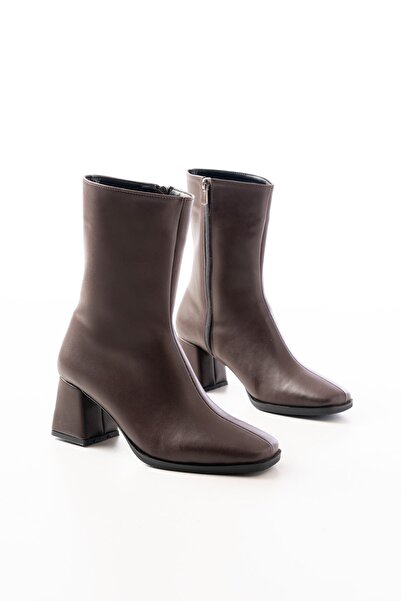 Zerenyus Zri̇n-032 Premium Brown Heeled Zippered Women's Boots