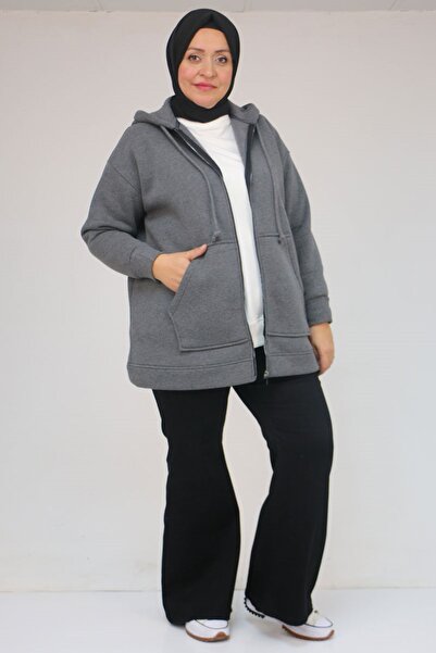 Eslina 43069 تنورة كبيرة الحجم مع سترة ثلاثية الخيوط مضلعة - لون أنثراسيت