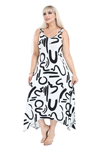 MELSAY Women's Suspender Buckle Detail Scandinavian Pattern Plus Size Dress