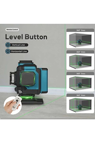 PORKY 4D Laser Level 16 Lines, 25 m, Remote Control, Adjustable Tripod 51-150 cm