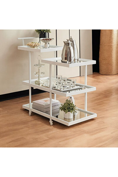 Generic White iron and glass serving trolley - 80×35×80