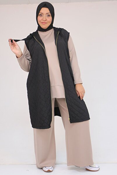 Eslina 54009 Plus Size Quilted - Modal Vest - Black