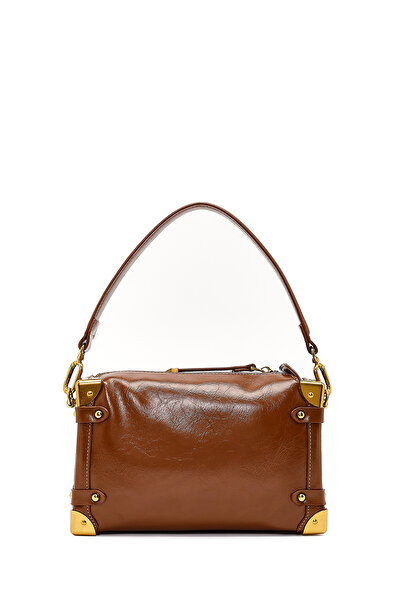 Derimod Women's Tan Long Strap Suede Leather Mini Shoulder Bag 25Wbd252410