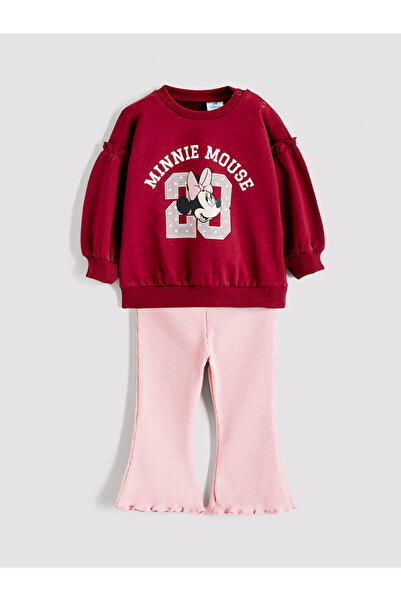 LC Waikiki Minnie Mouse Printed Baby Girl Sweatshirt and Sweatpants