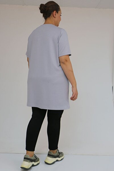 Eslina 58508 Plus Size Collar Piped Modal T-Shirt - Gray