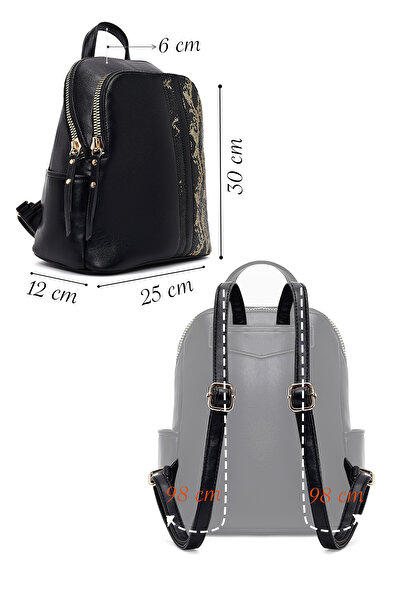 Derimod Women's Black Patterned Backpack 25Wbd267414