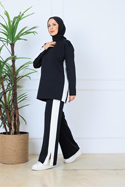 VİZYONER Paneled Slit Modal Double Hijab Set
