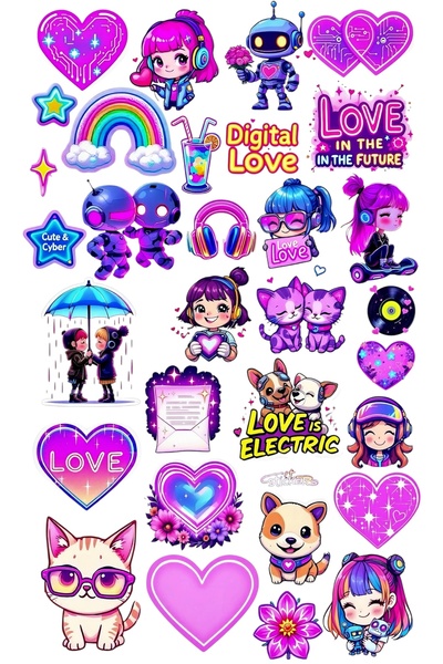 BENİMSER REKLAM مجموعة ملصقات رقمية بتصميم الحب – ملصقات نيون سايبر لطيفة |  ...