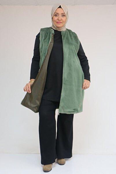 Eslina 54013 Large Size Rabbit Lined Vest with Pockets - Nefti