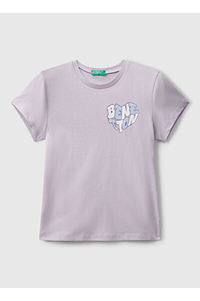 Benetton United Colors of Lila Kız Çocuk Baskılı T-Shirt 3I1XC10Q1