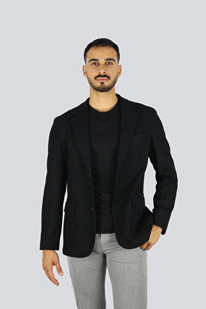 BOSS Men's Regular Fit Notched Collar Long Sleeve Black Jacket 50551576-001