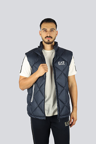 EA7 Men's Sleeveless Mock Neck Inflatable Zipper Closure Navy Blue Vest 7m001002 Af15923-Ub102