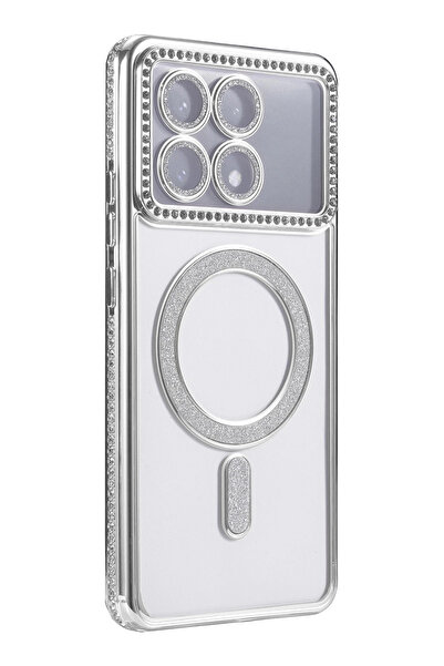 cepmoda Xiaomi Poco “X6 Pro” Stone Glitter Magsafe Phone Case - Lens Protected Luxury Cover - Silver