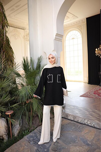 EREN STYLE Cotton Knitwear Blouse Trousers 2-Piece Set (between Sizes 38-46)