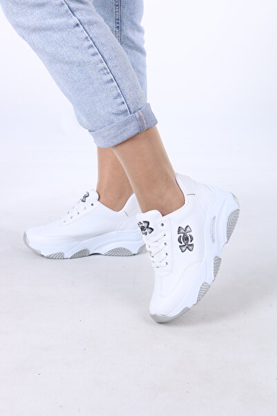 lolyvibe حذاء رياضي نسائي أبيض ذو نعل سميك – كلاسيكي ومريح