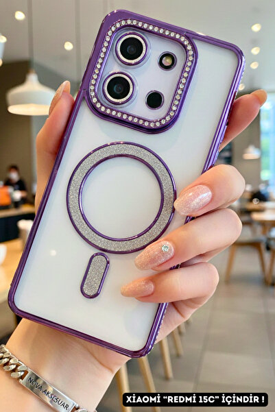 cepmoda حافظة هاتف Xiaomi 'REDMI 15C' بتصميم حجر لامع مع تقنية Magsafe - غطاء...