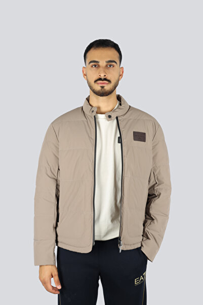 Emporio Armani Men's Mock Neck Long Sleeve 100% down Pocket Detail Quilted Beige Jacket Em003278 Af18499-U6189